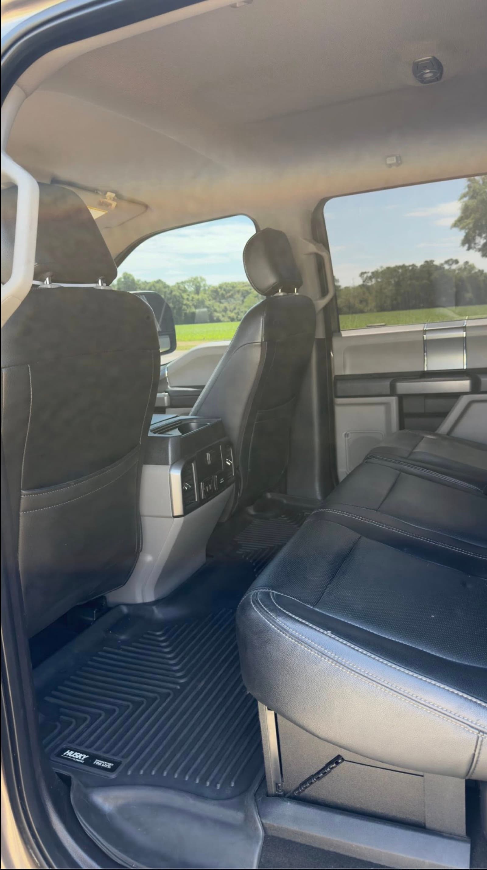 Cleaned back-row seats and WeatherTech mats of a Ford F-150 after an interior detail